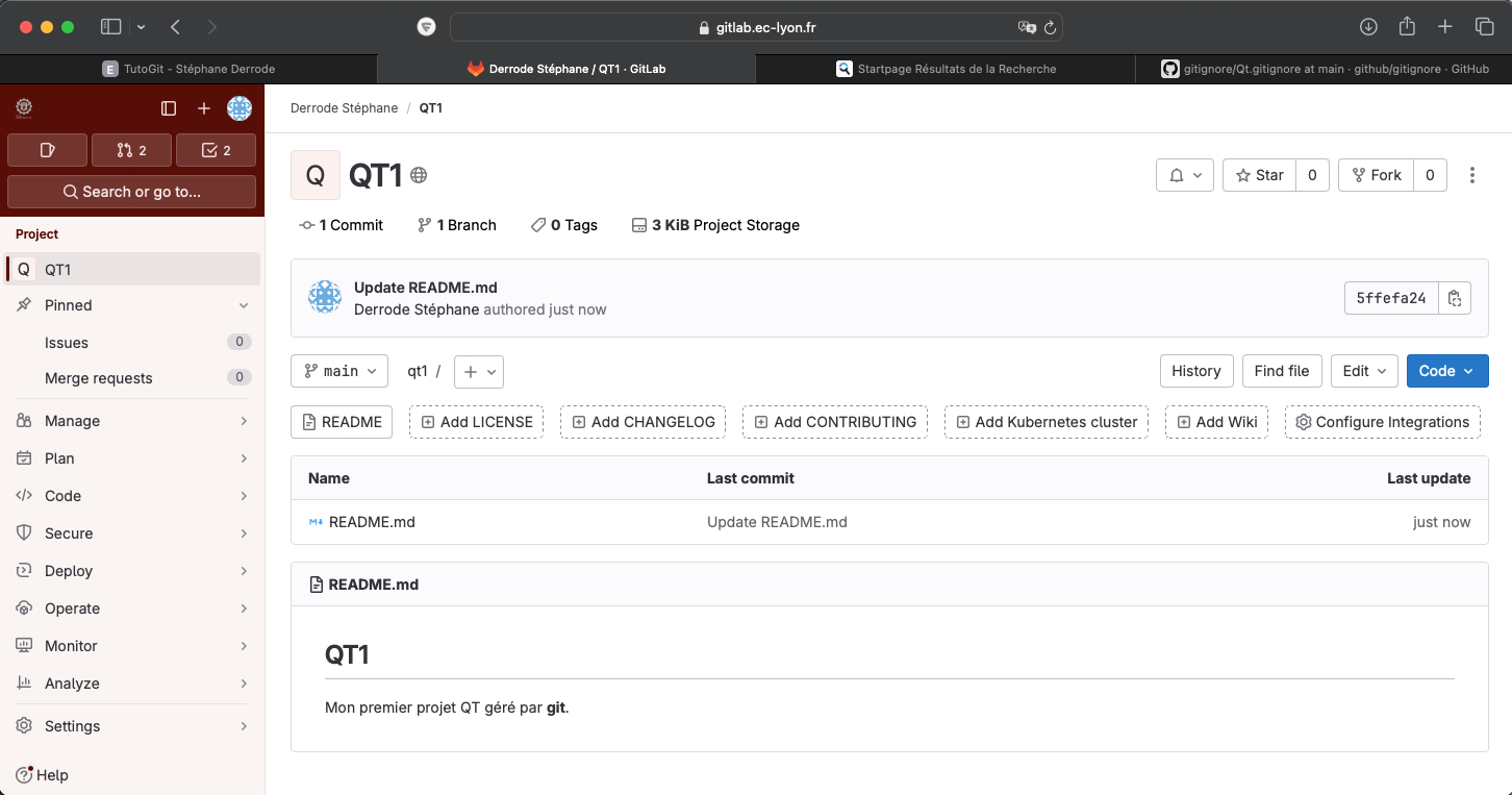 projet QT/git sous Gitlab